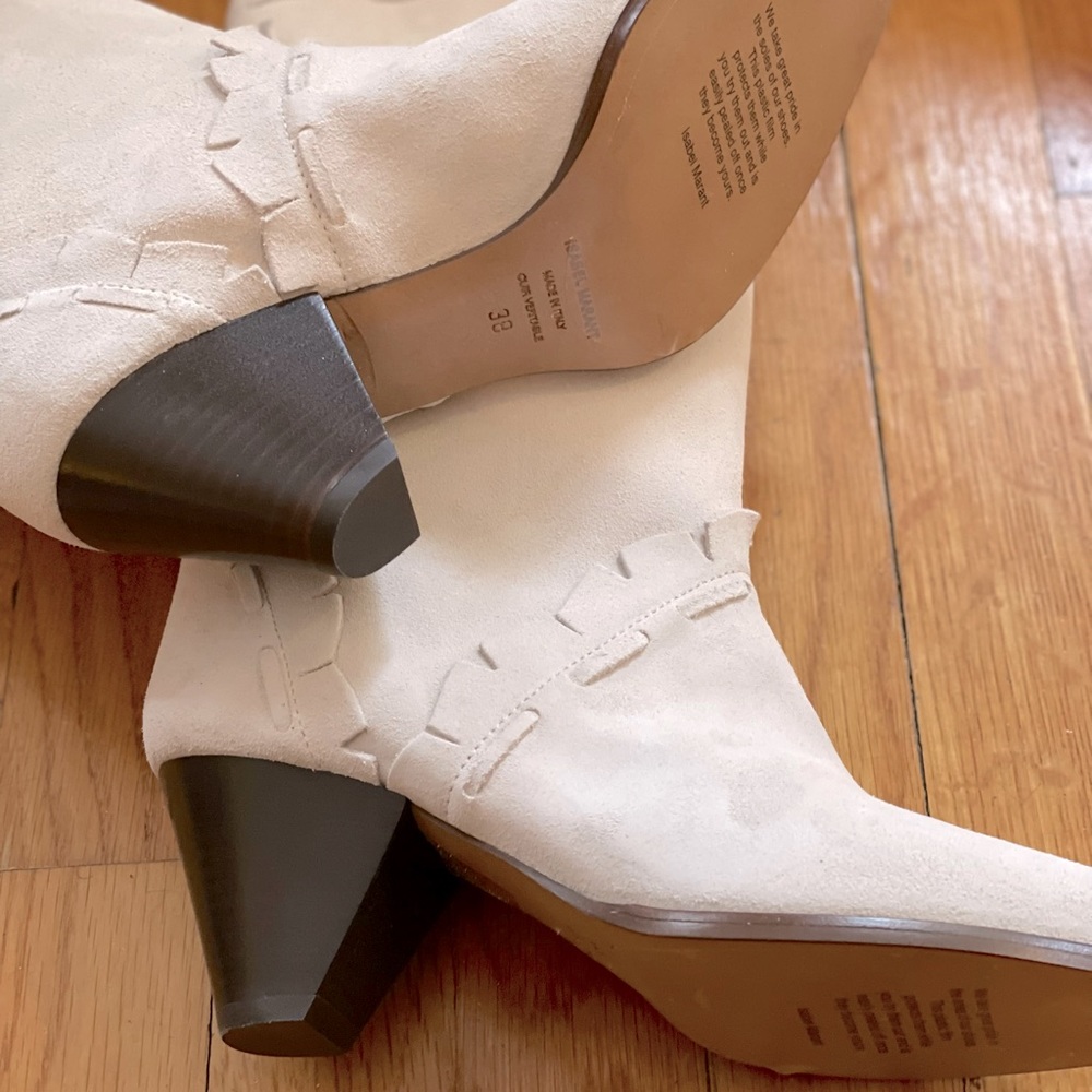 Isabel Marant White Knee-High Heeled Boots - Picture 10 of 11